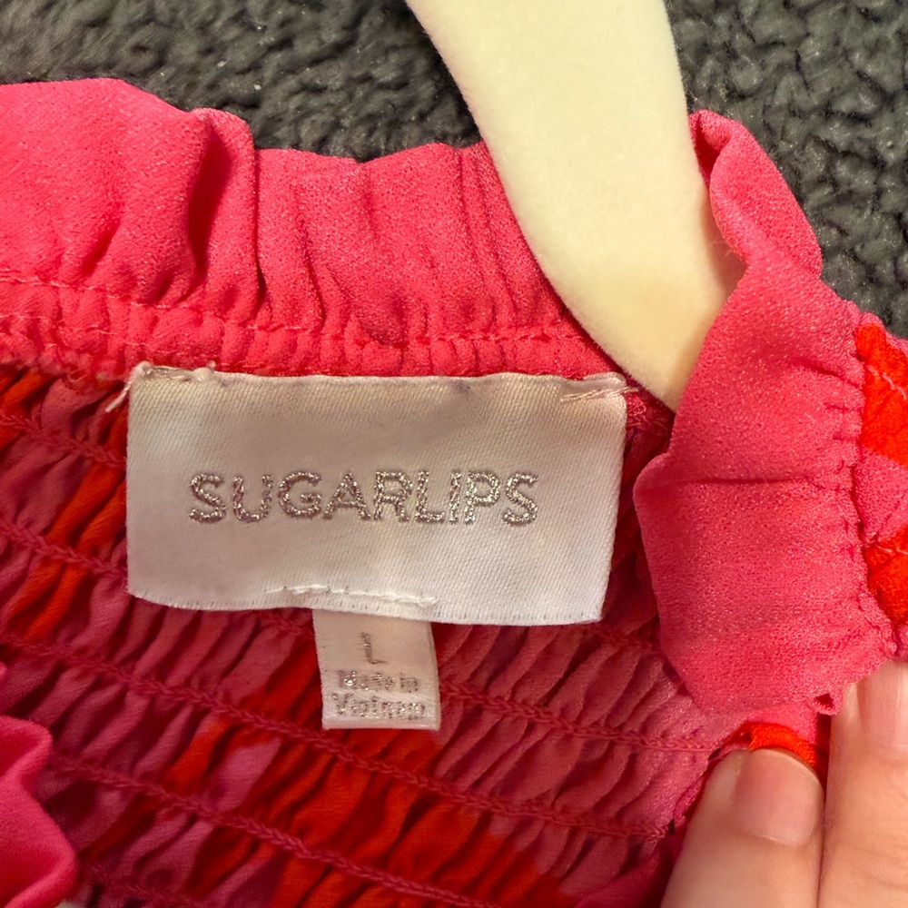Sugarlips Pink and Red Smocked Midi Dress - Picture 4 of 4